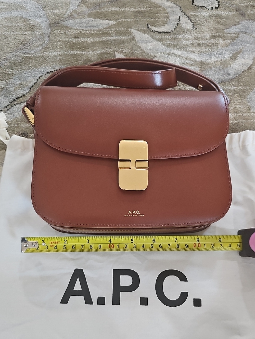 A.P.C. Chestnut Brown Leather Crossbody with Gold Hardware - Picture 9 of 10
